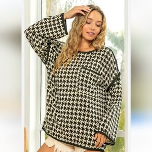 Bibi Houndstooth Knit Top NWT XL
